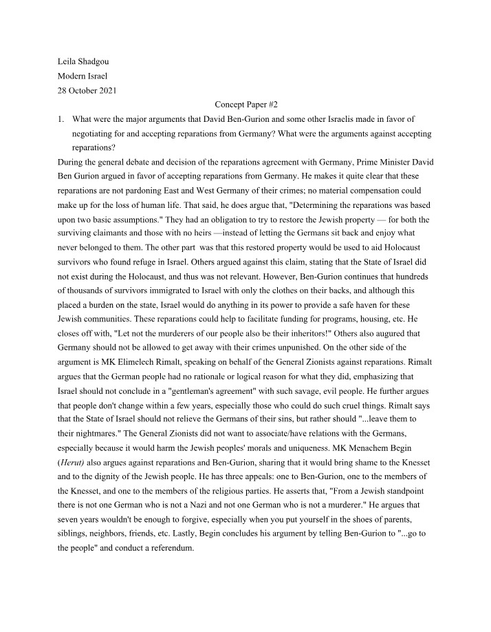 Accepting German Reparations - Arguments For and Against