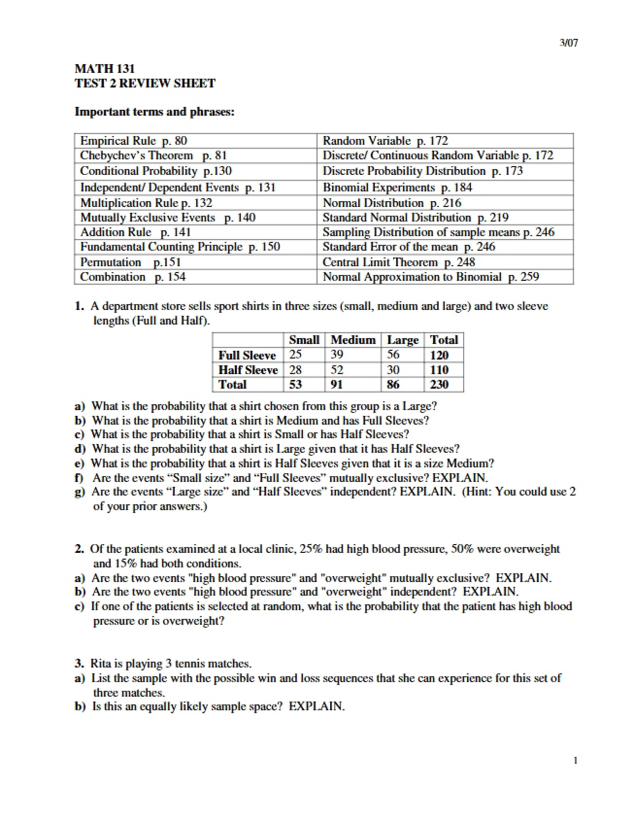 Statistics Exam Review