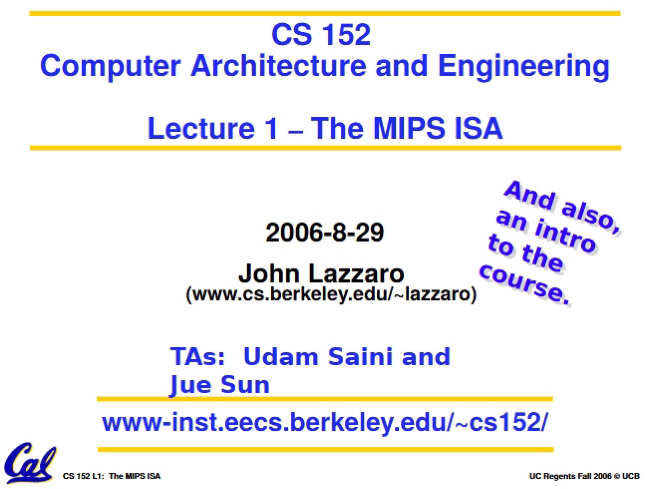 MIPS ISA Lecture
