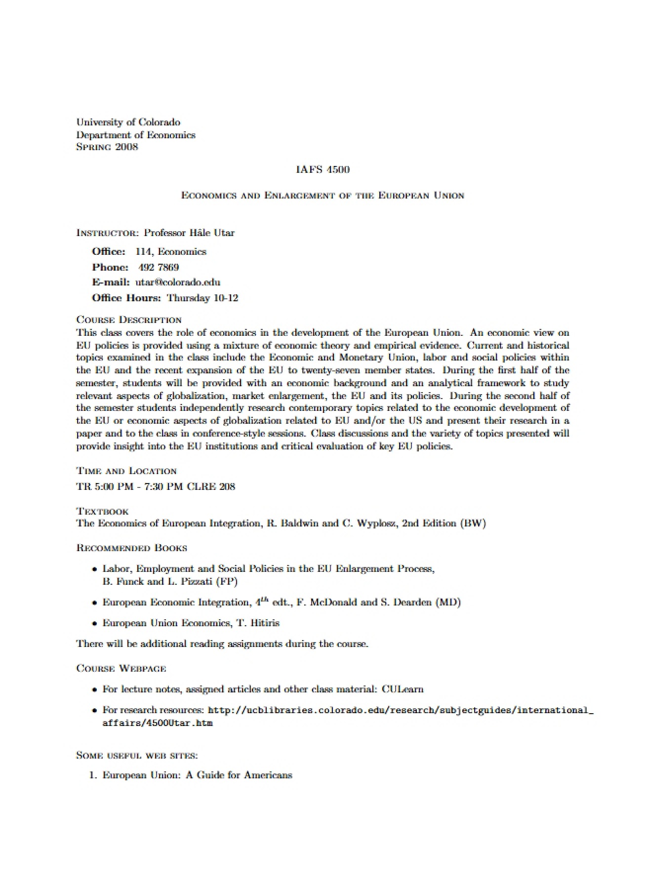 Course Syllabus for Old War World