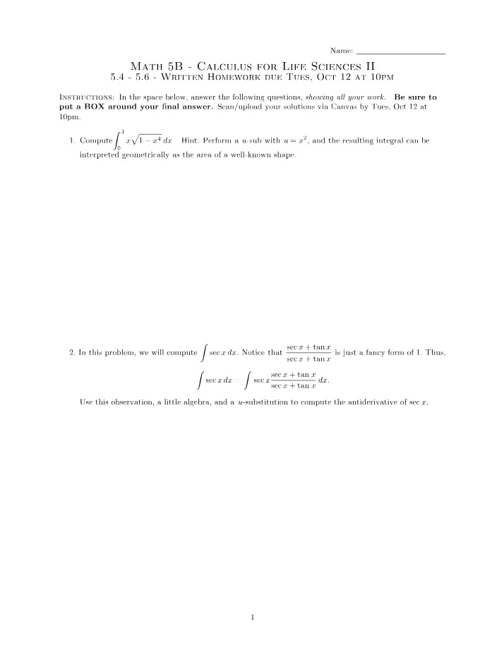 Written Homework - Calculus for Life Sciences II