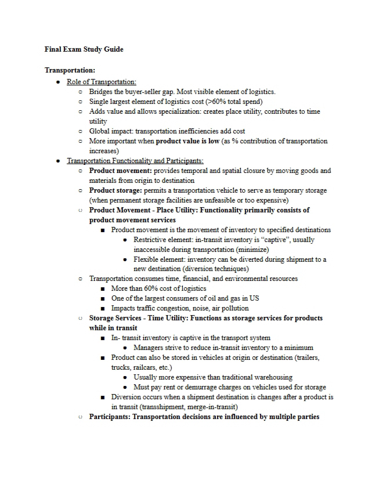 Study Guide for Final Examination