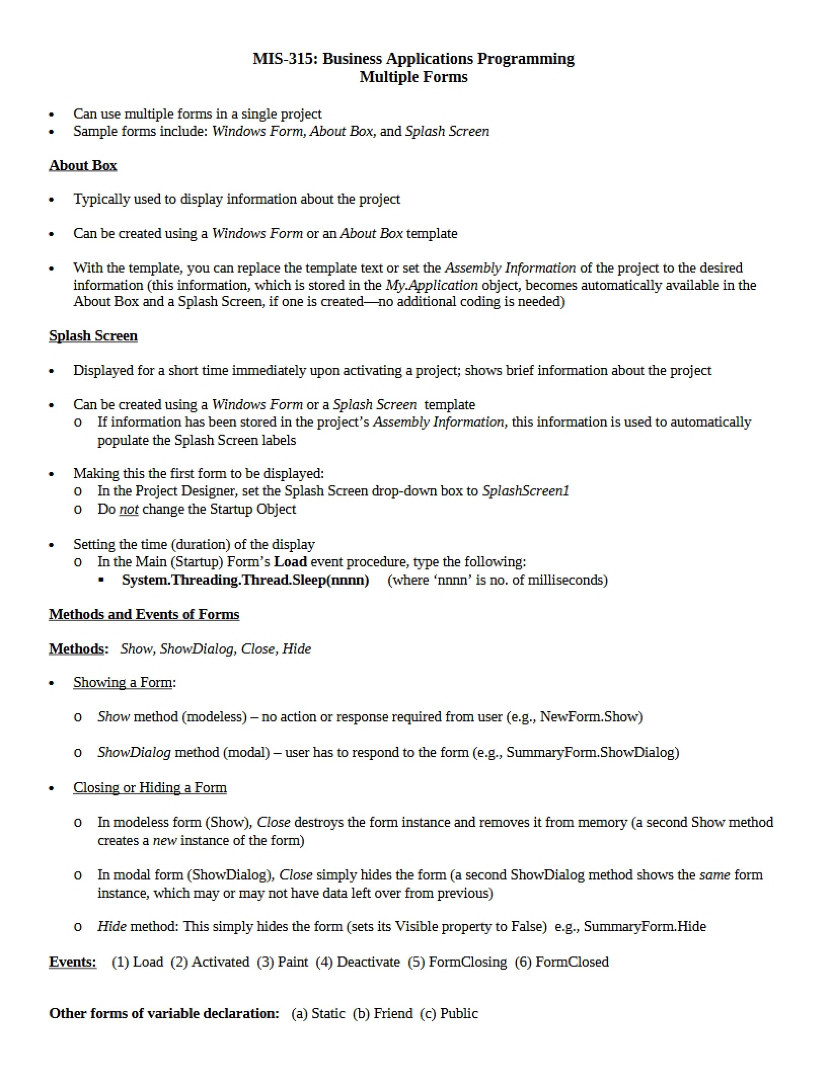 Multiple Forms in Business Applications Programming