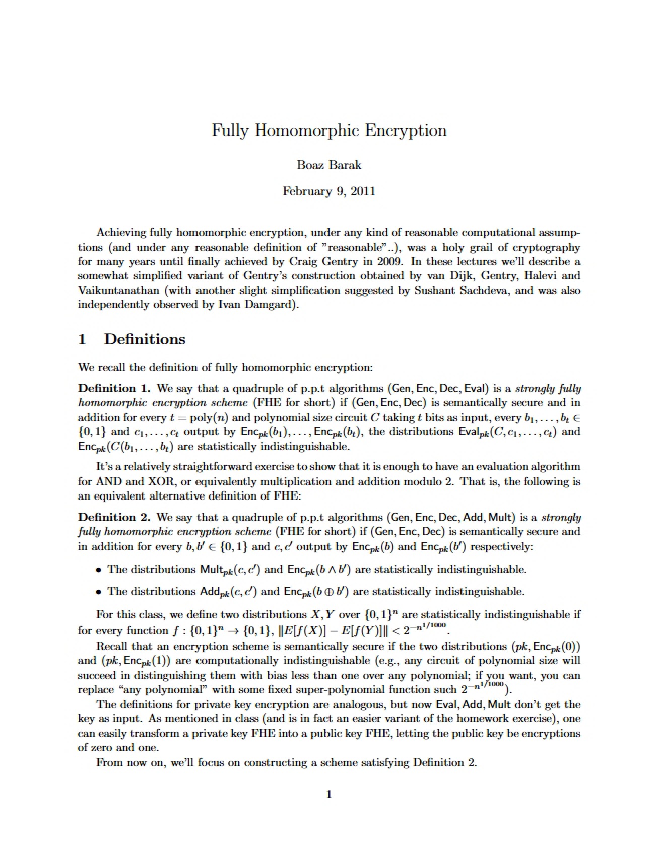 Principles of Fully Homomorphic Encryption, Part One