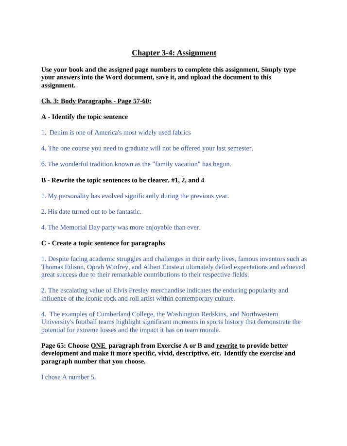 Writing Practice - Sections 3 and 4