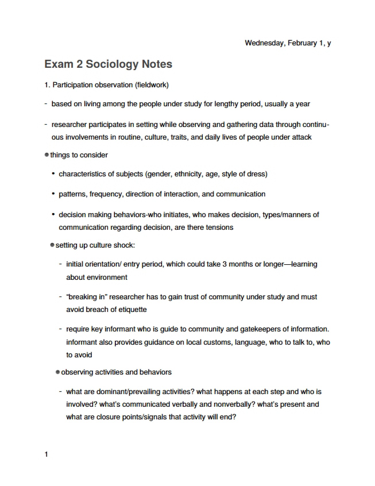Notes for Sociology Exam 2