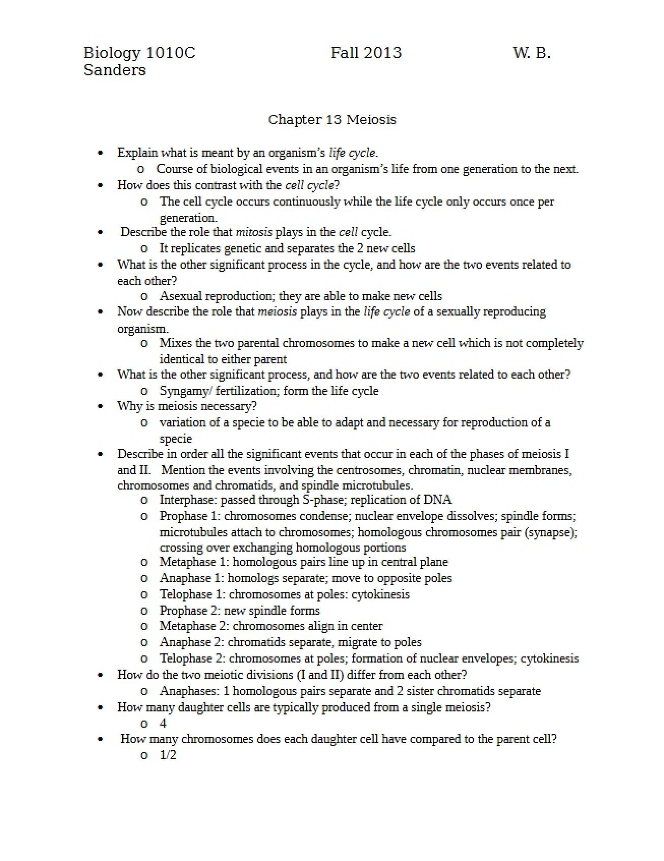 Study Questions Chapter 13
