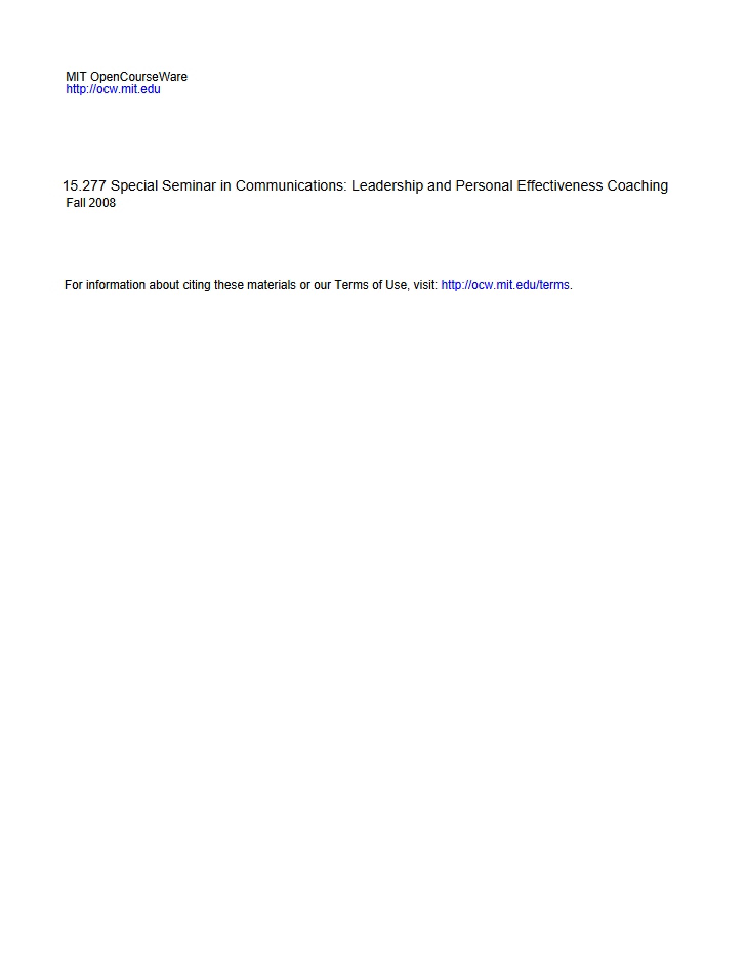 Manual for Studying - Special Seminar in Communications- Leadership and Personal Effectiveness Coaching