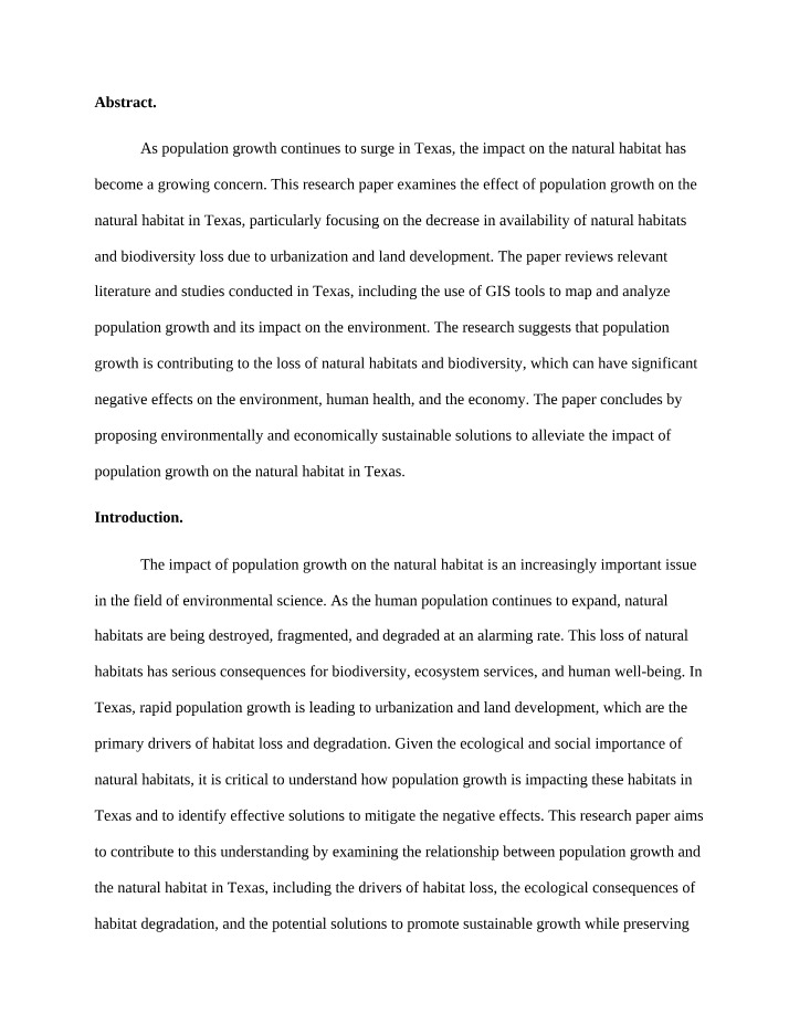 Impact of Population Growth on Natural Habitat in Texas