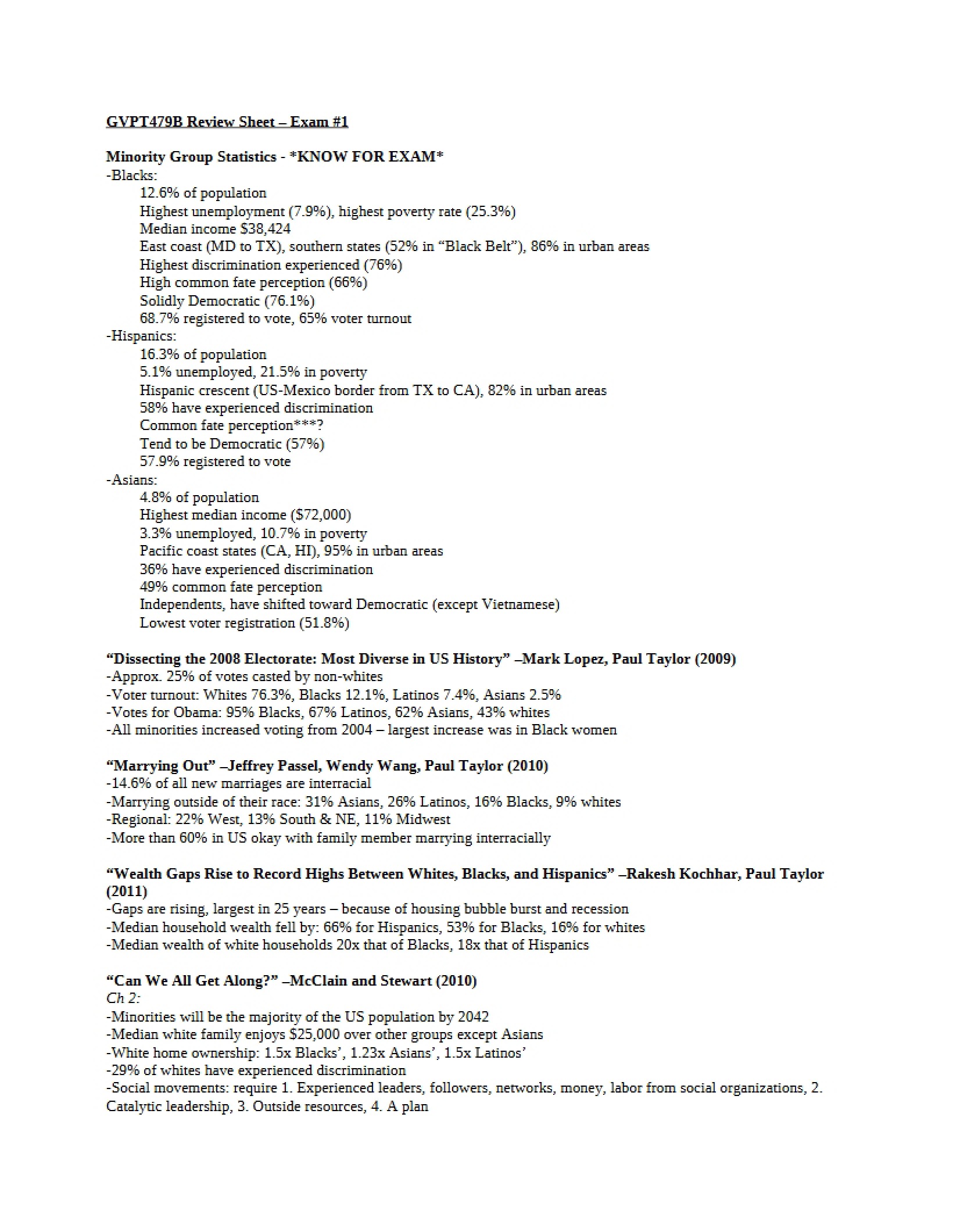 Preparation Sheet for First Exam