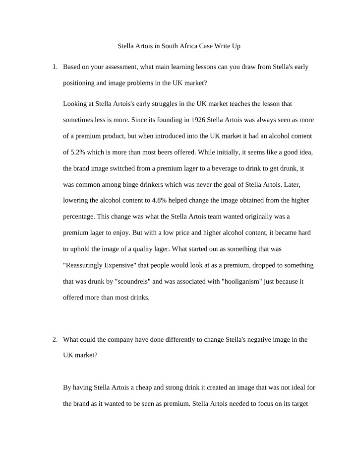 Case Write-Up - Stella Artois