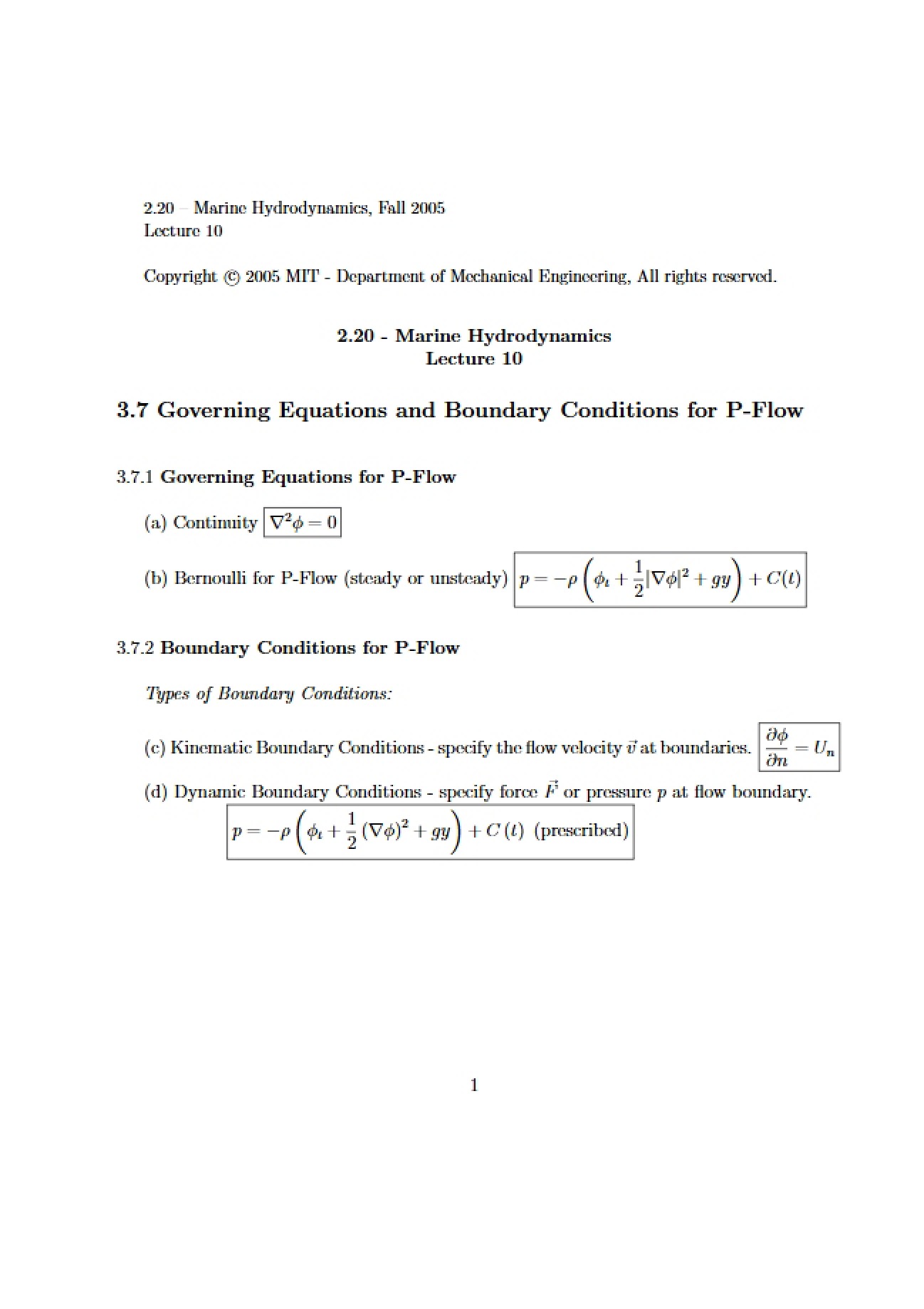 Marine Hydrodynamics: Lecture 10