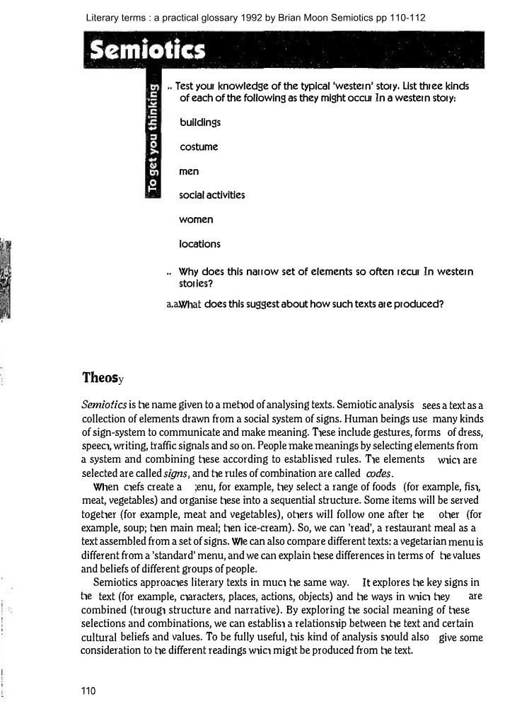 Western Stories - Analyzing Literary Terms and Semiotics