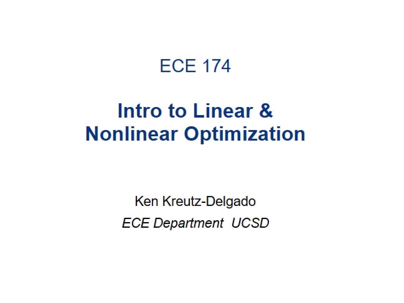 Linear and Nonlinear Optimization Syllabus