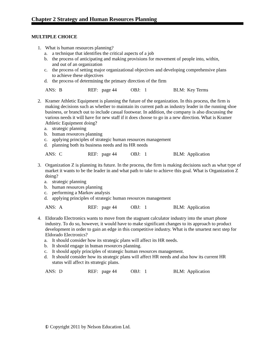 Strategy and Human Resources Planning - Chapter 2