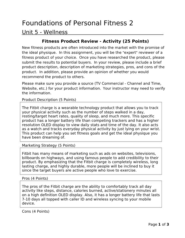Wellness Unit 5 - Fitness Product Review