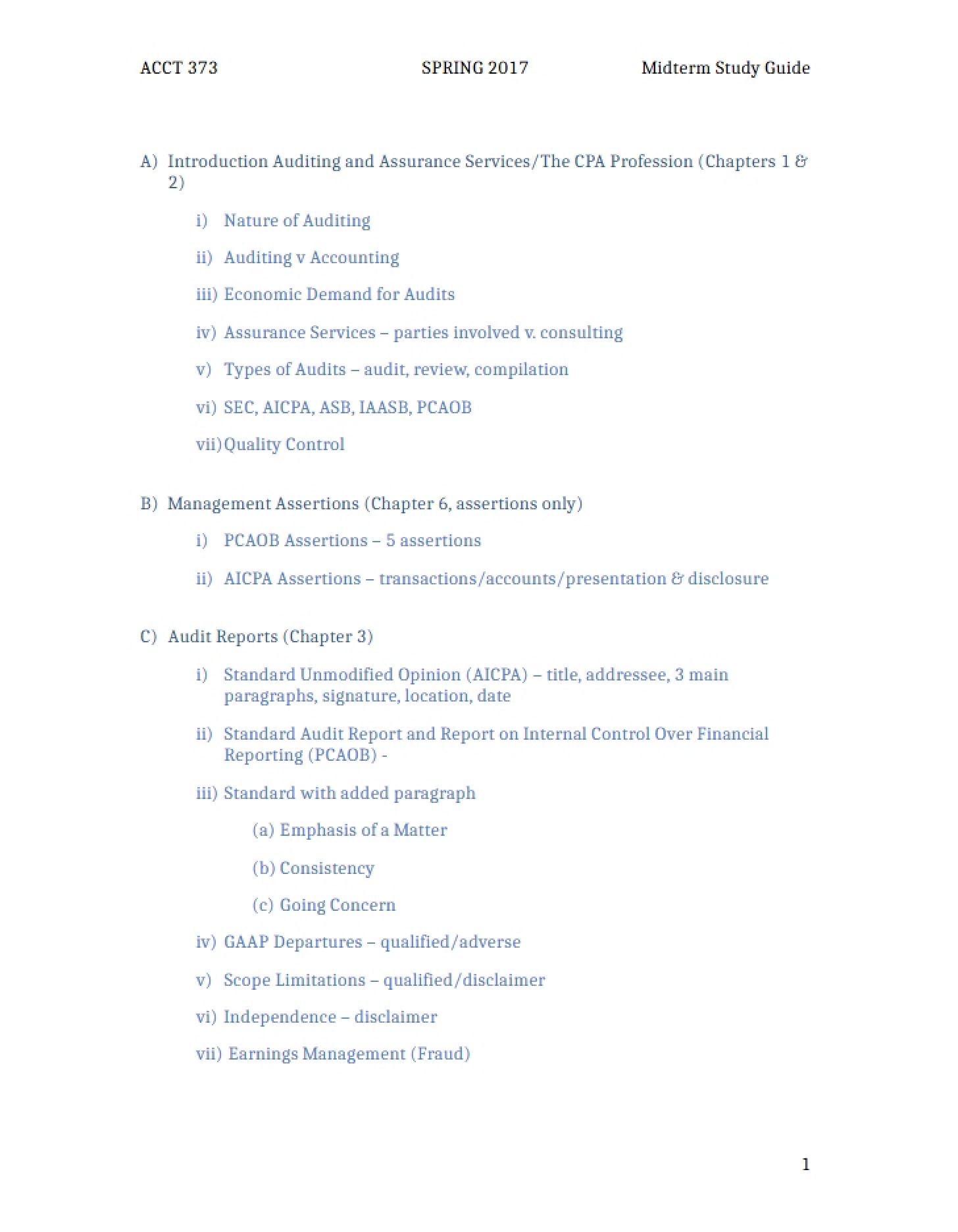 Study Guide for ACC 373 Midterm