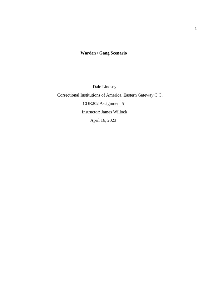 Gang Prevention Plan - Mitigating Violence in Correctional Facilities