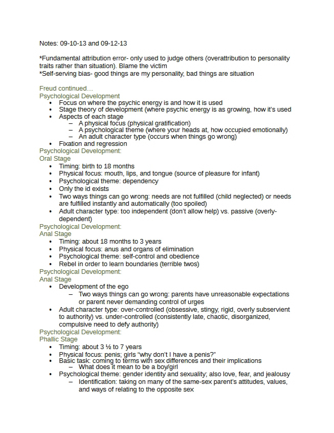 Lecture Notes Sept 10, 12, and 17