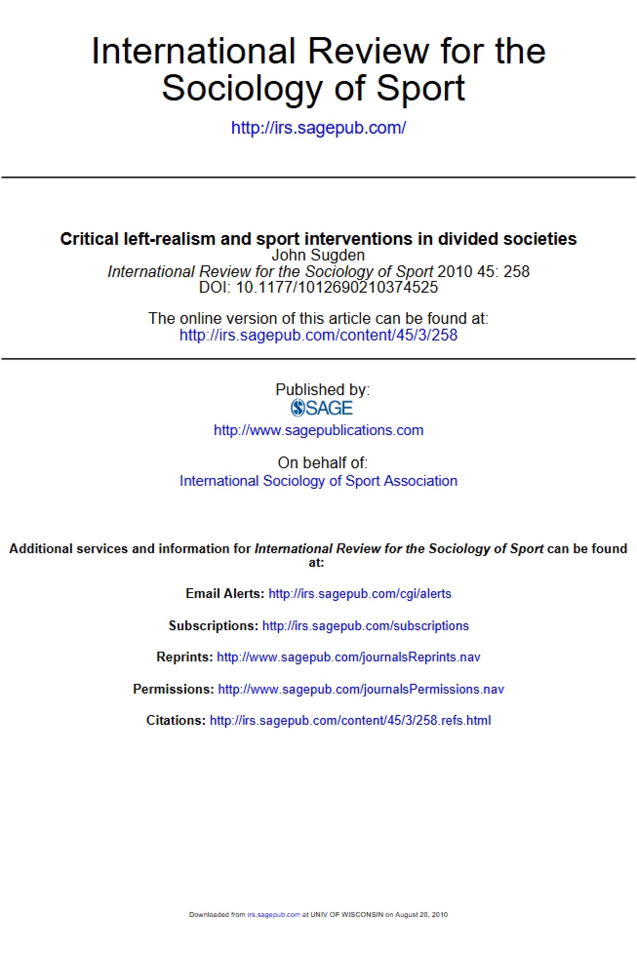 Sociology of Sport International Review