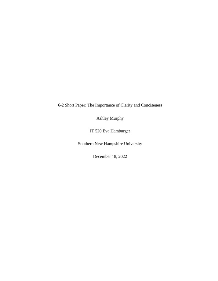 Clarity and Conciseness - 6-2 Short Paper