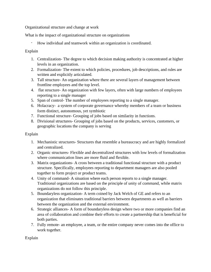 Workplace Organizational Structure and Change