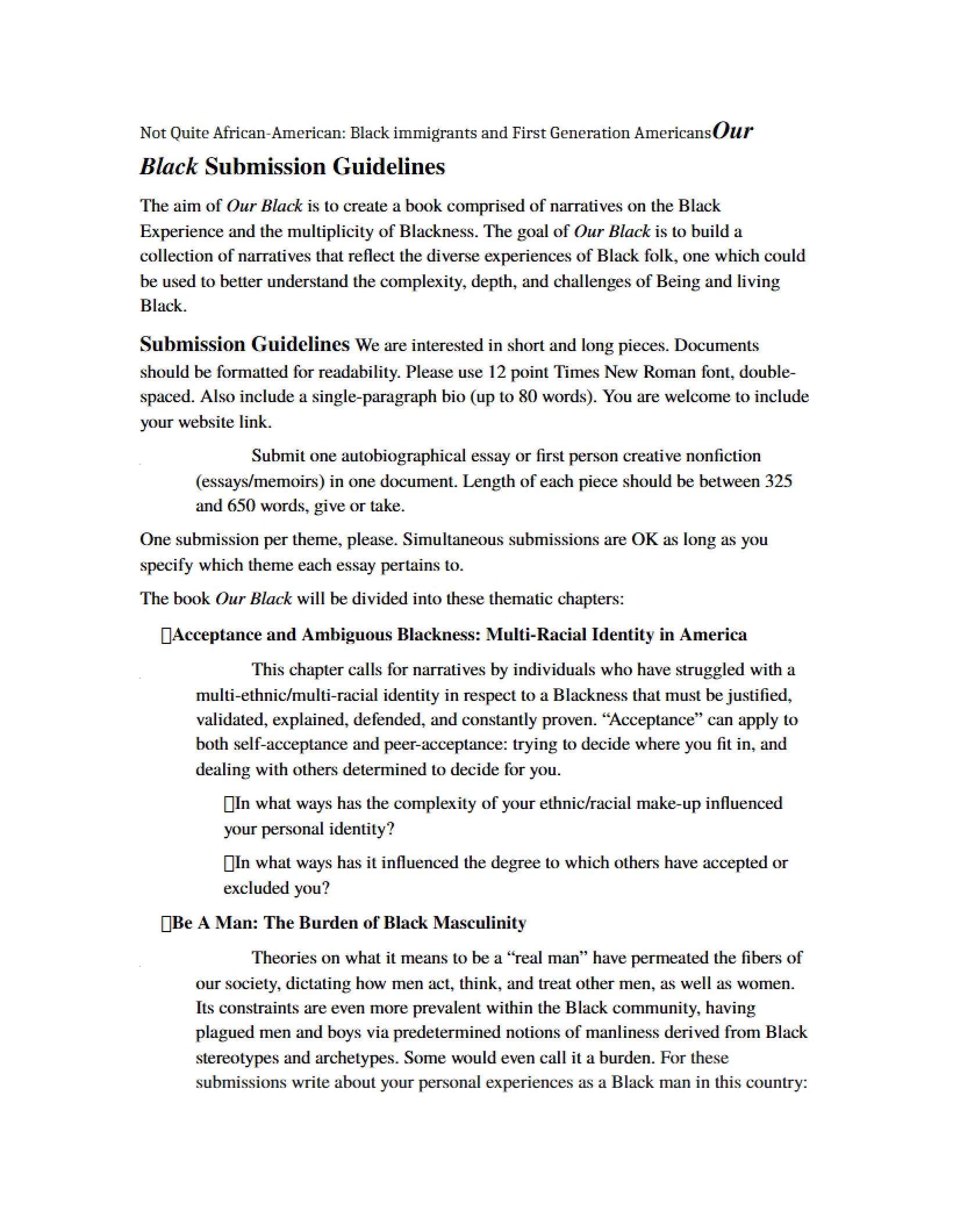 Guidelines for OurBlack Submission