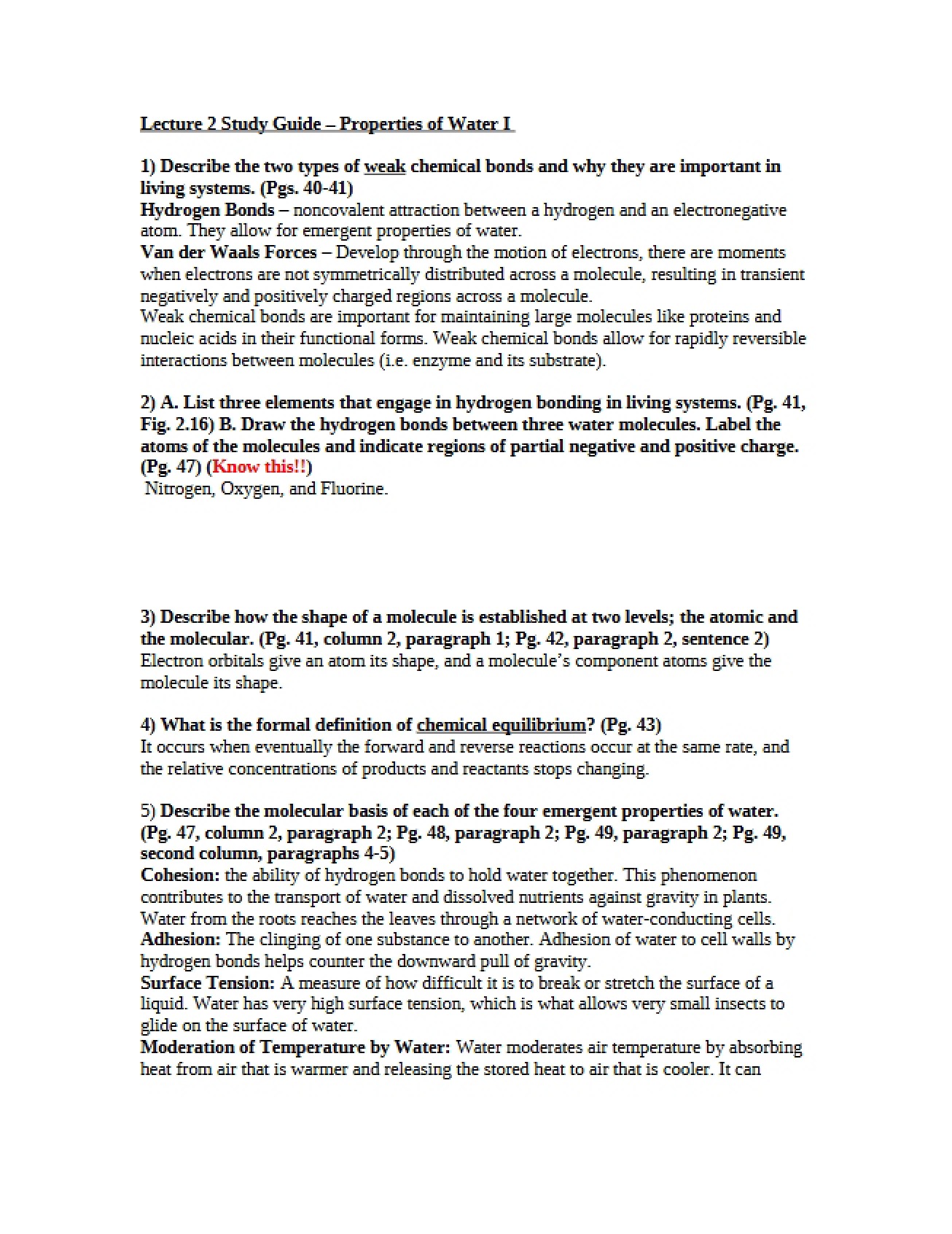 Examination of the Properties of Water I