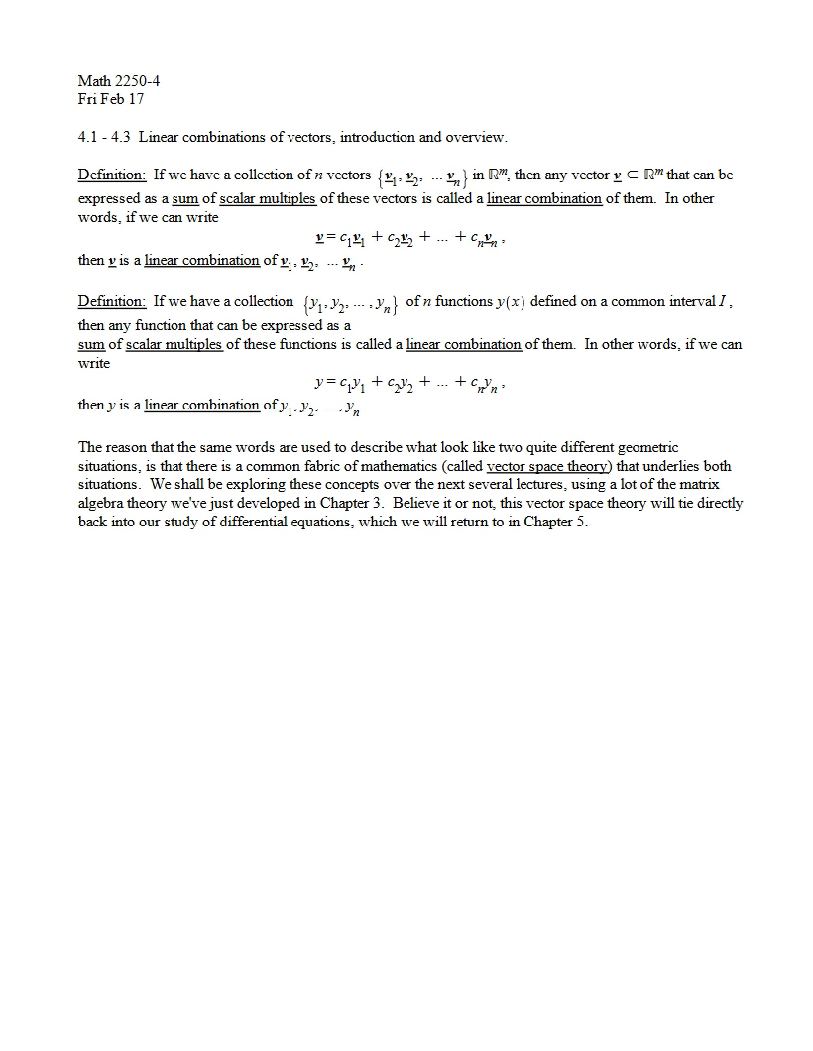 Vector Linear Combinations