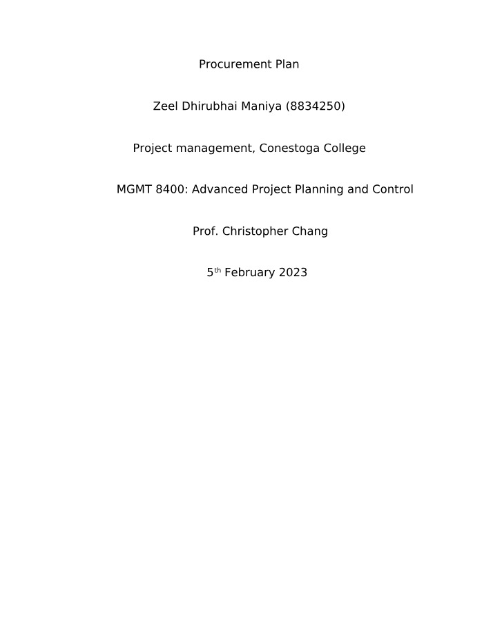 Plan for Procurement