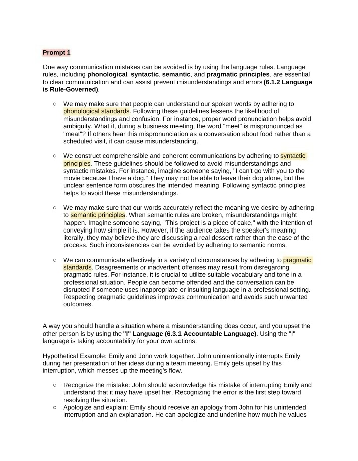 Interpersonal Communication - Prompt 1