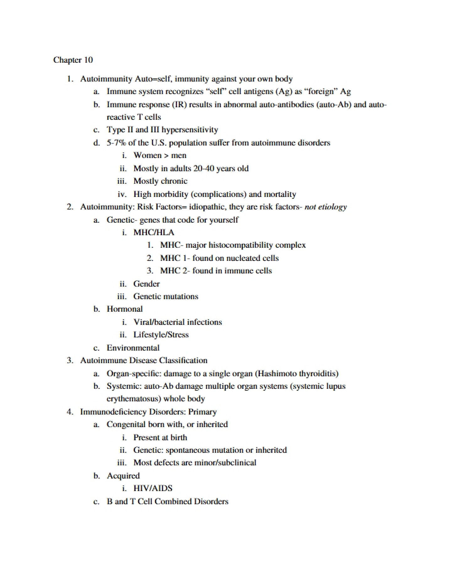 Chapter Ten - Pathophysiology I