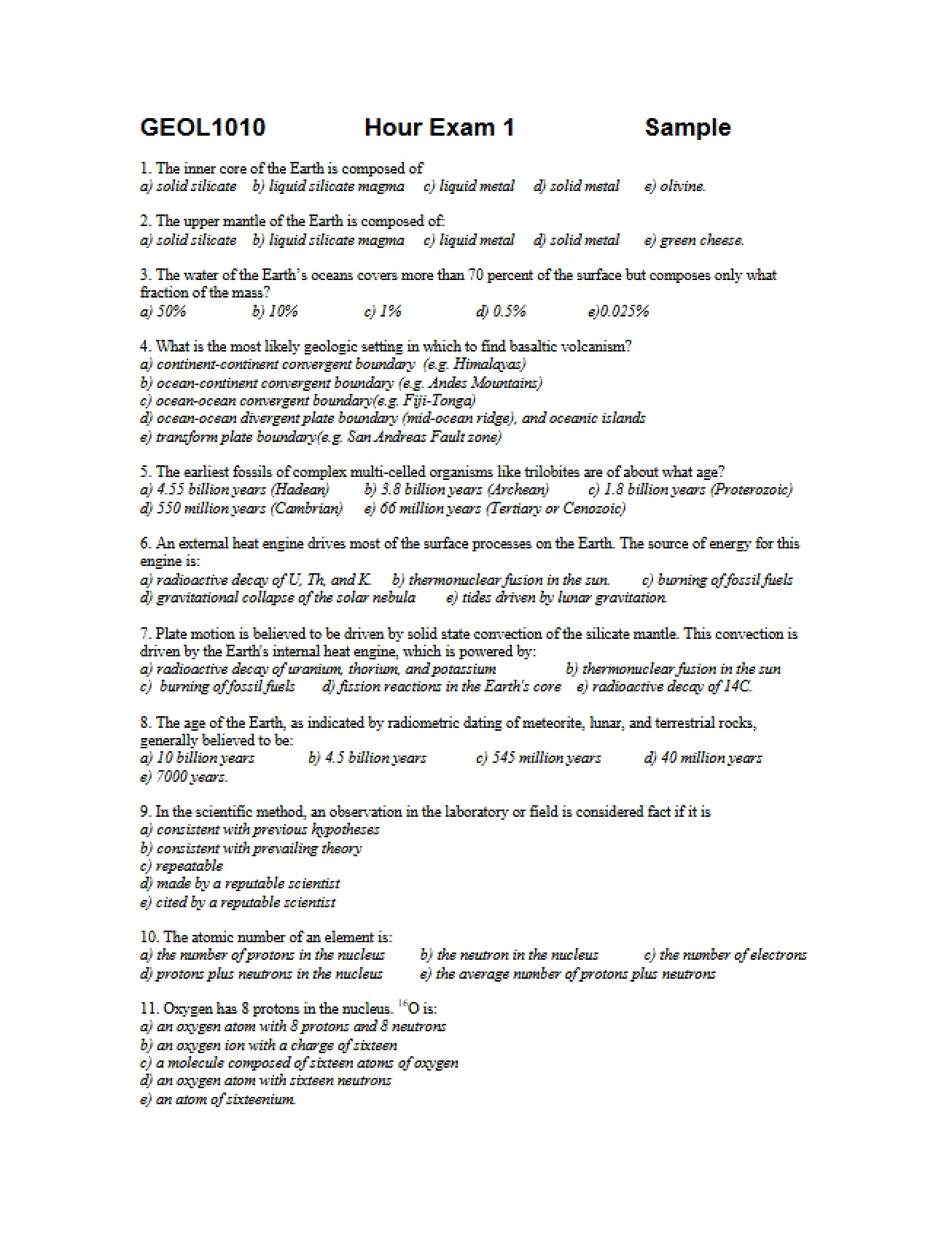 Examination One (Third Instance)