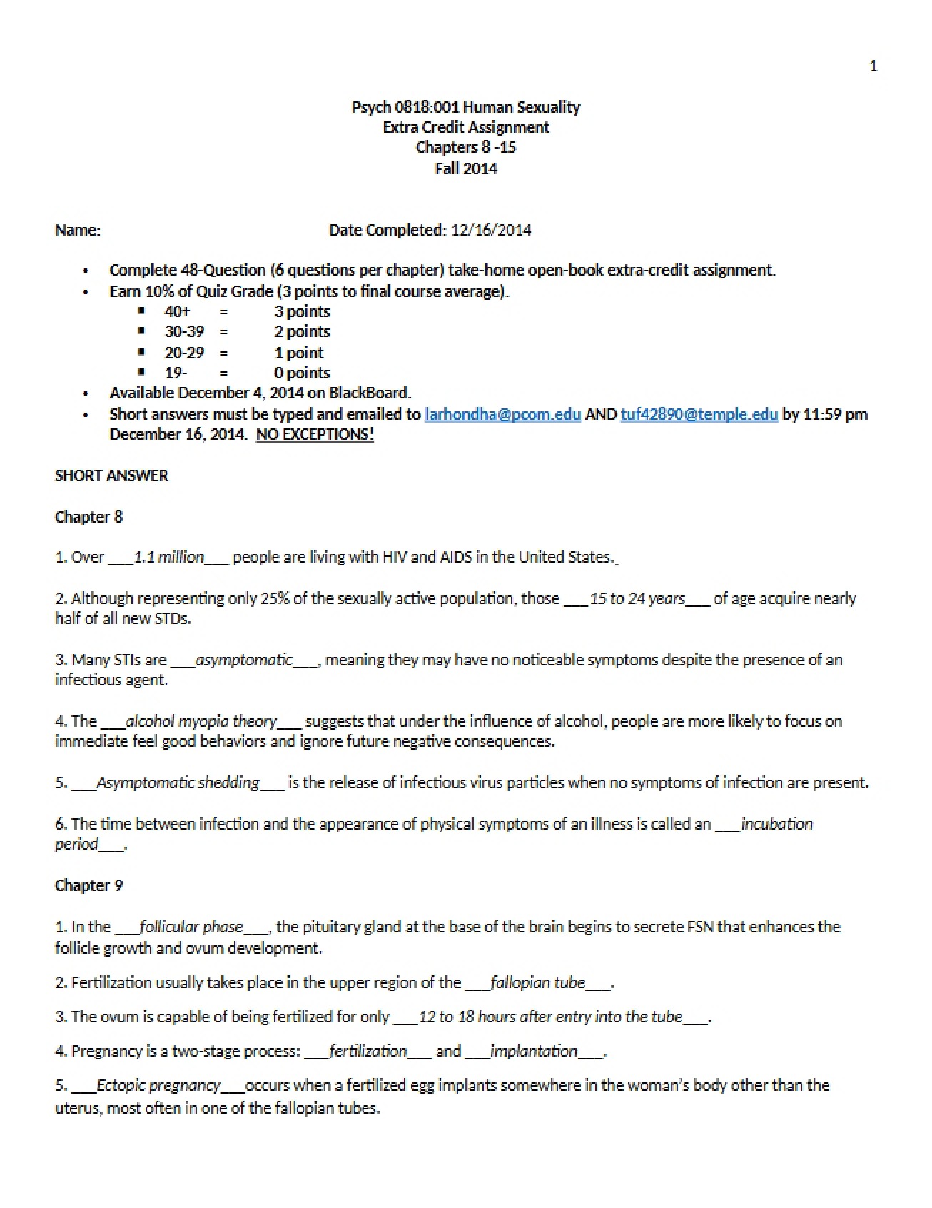 Assignment for Human Sexuality