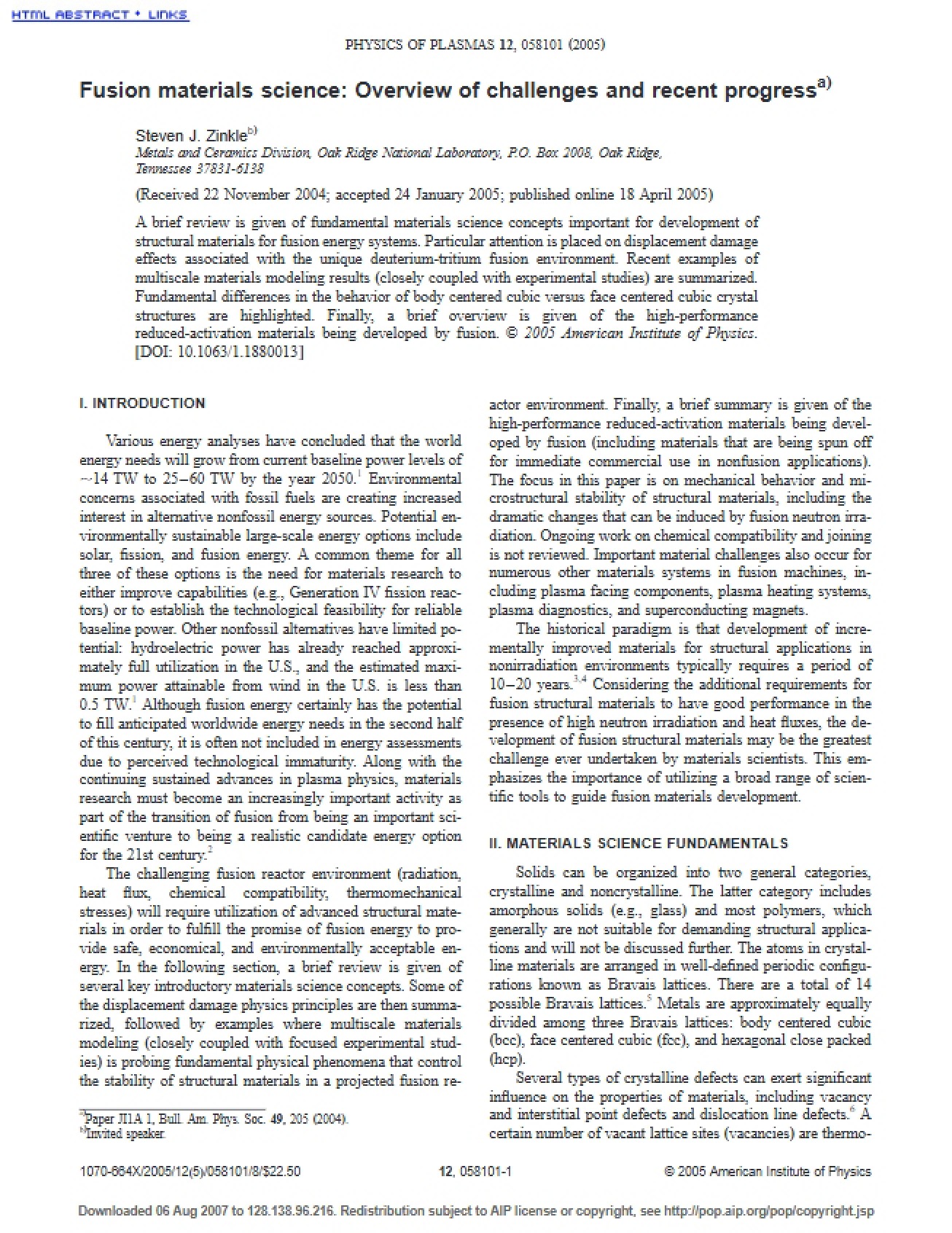 Overview of Fusion Materials Science
