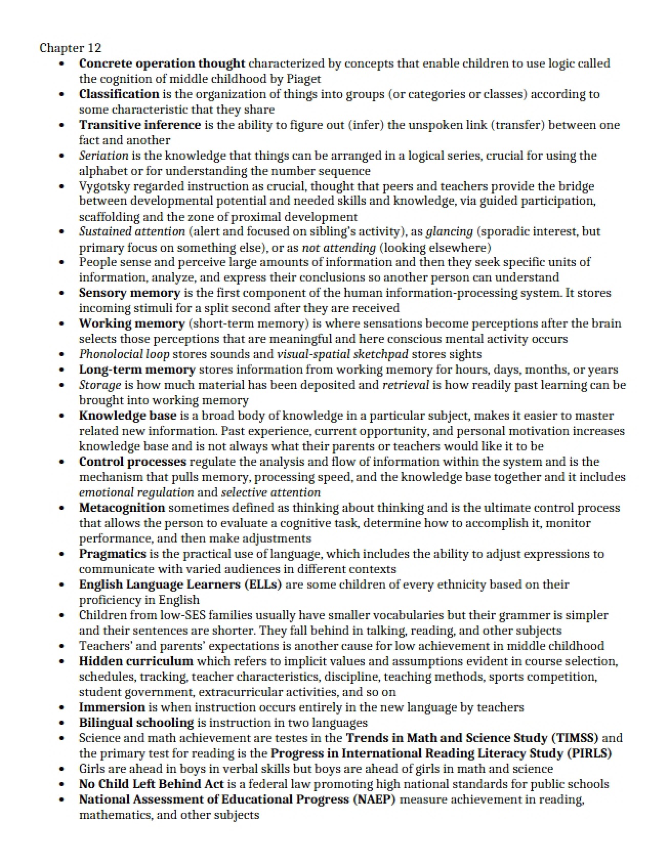 Key Topics from Developmental Psychology, Chapter Twelve