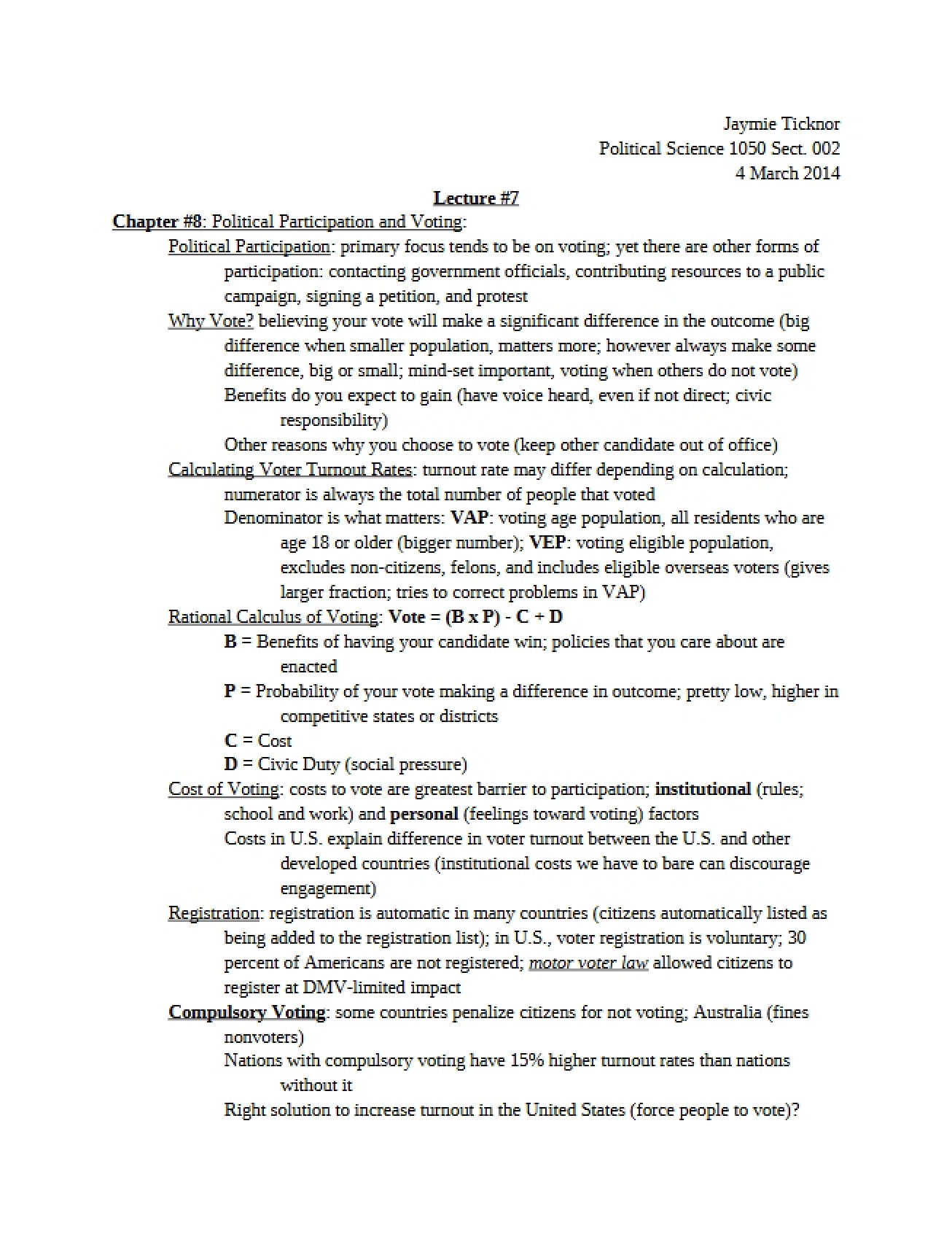 Voting and Political Participation Chapter 8