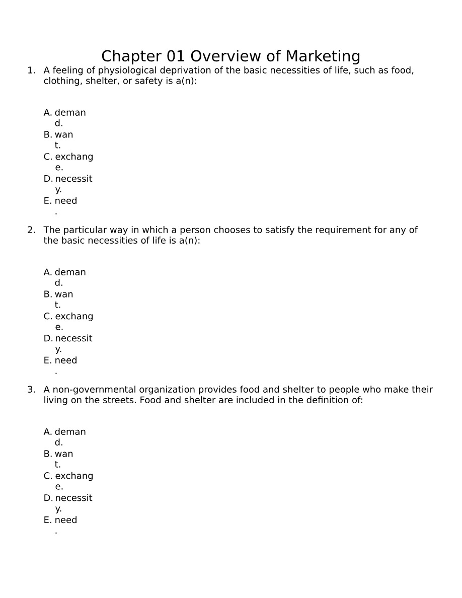 Marketing Key for Chapter 1