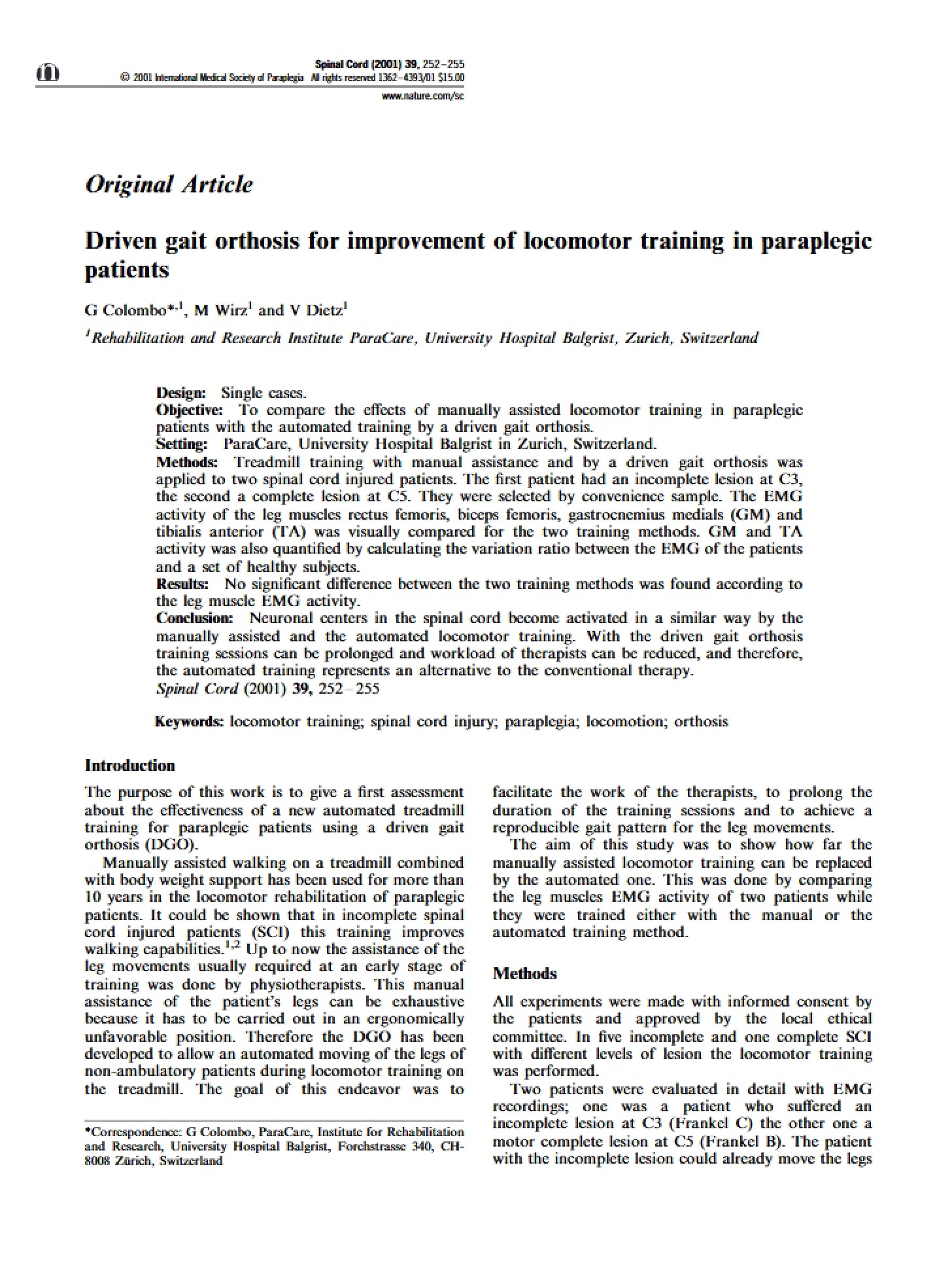 Improving Locomotor Training in Paraplegic Patients Driven Gait Orthosis