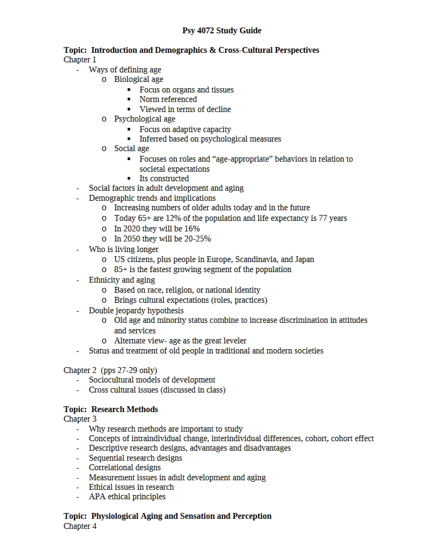Study Materials for Adult Aging