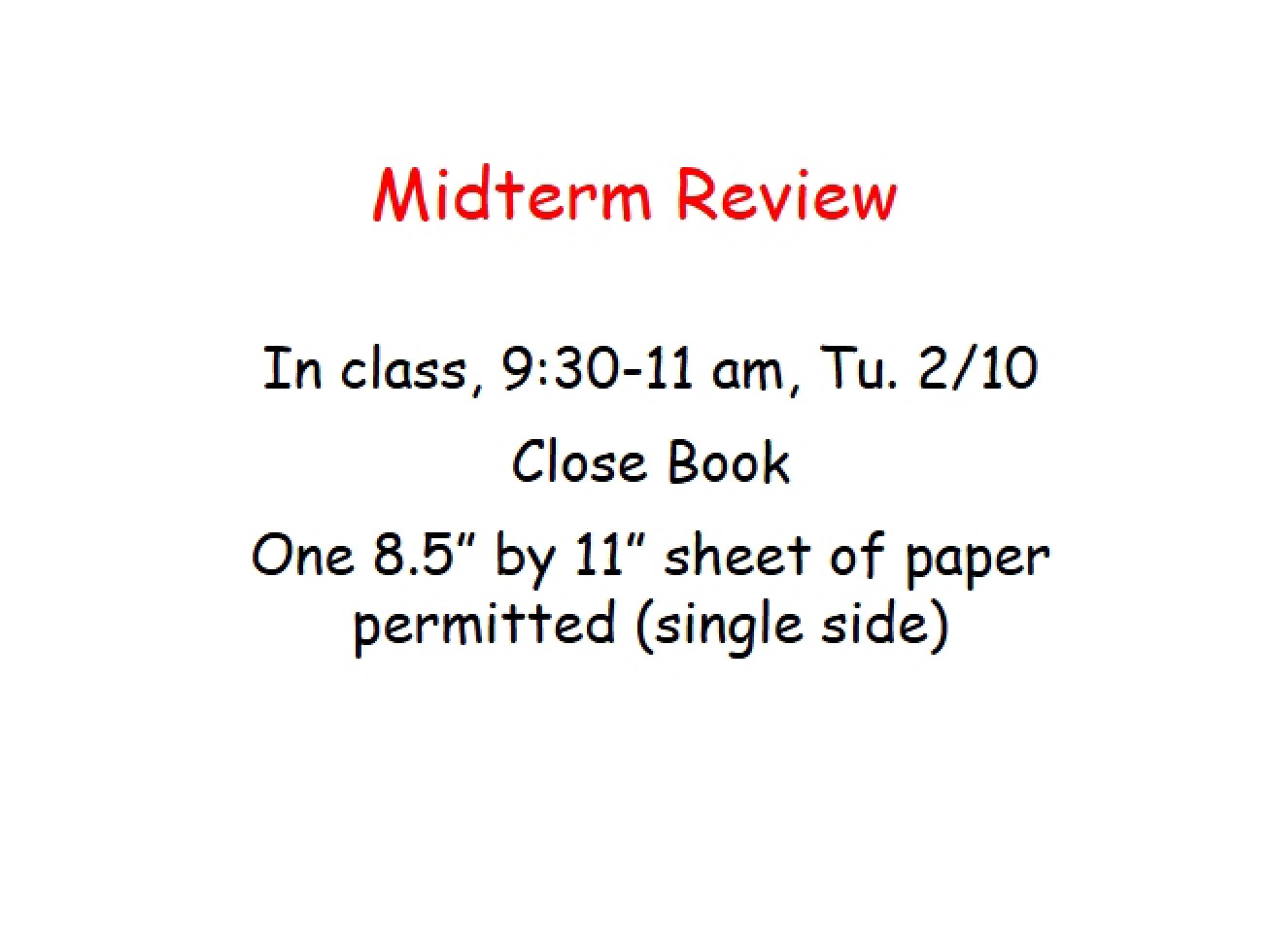 Review for Midterm