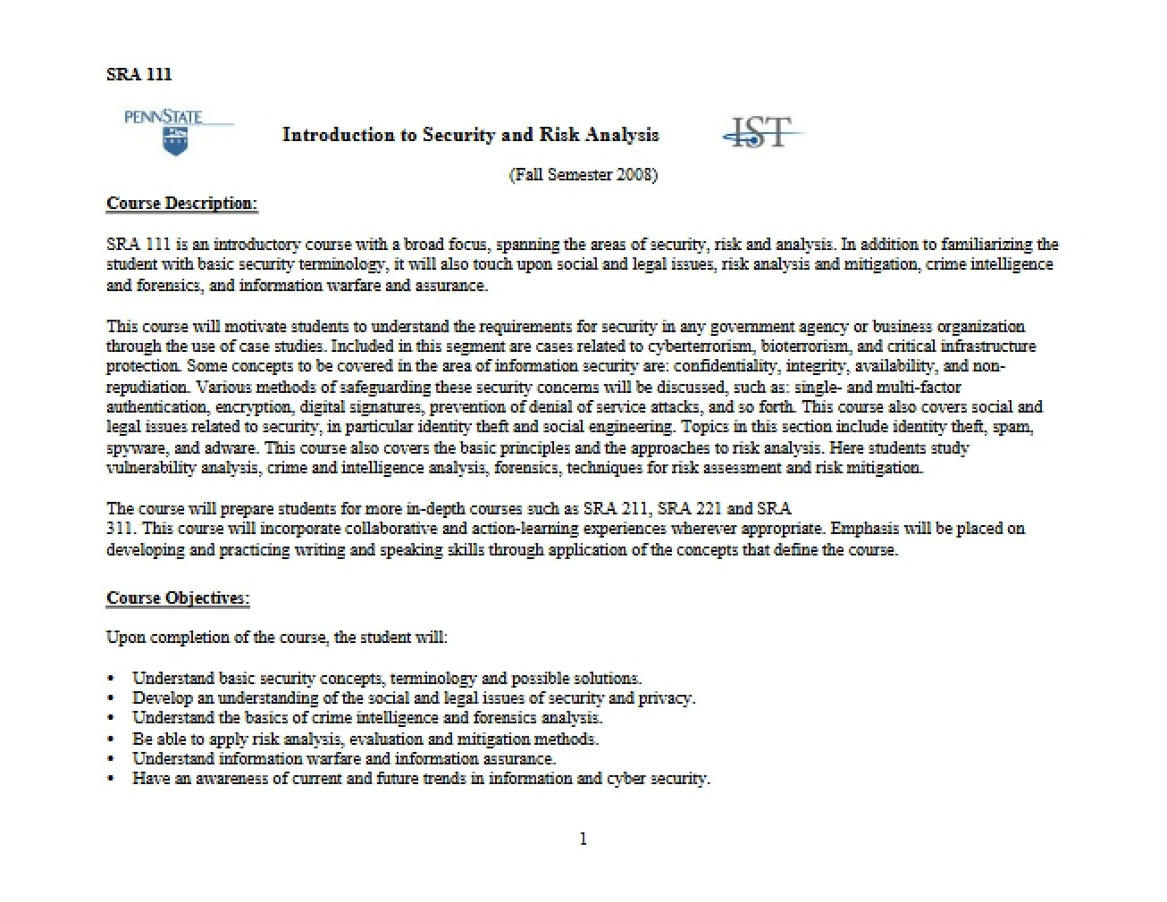 Analysis of Risk and Security