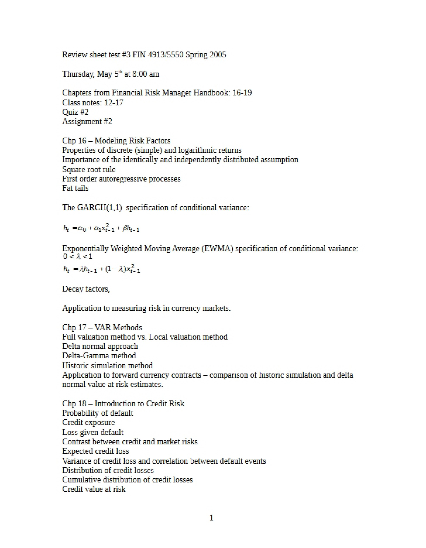 Review for Examination