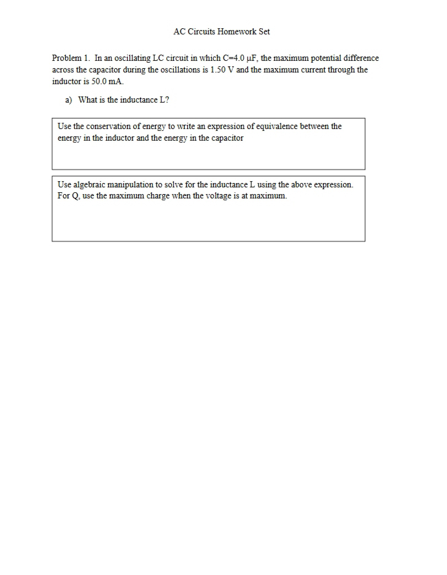 Homework AC Circuits