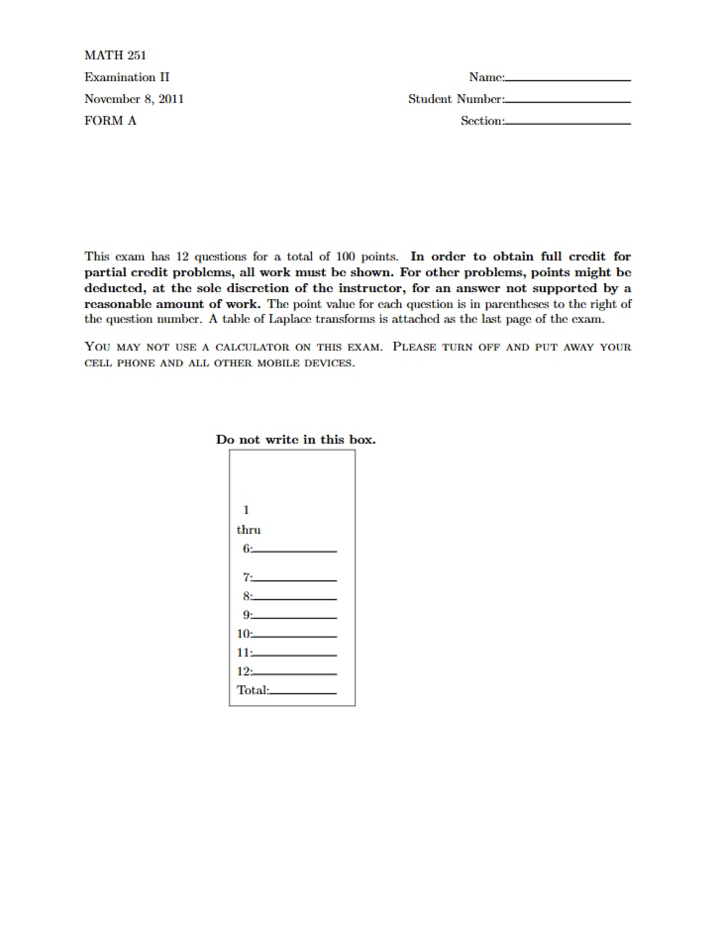 Second Test Math 251 - 10 Pages