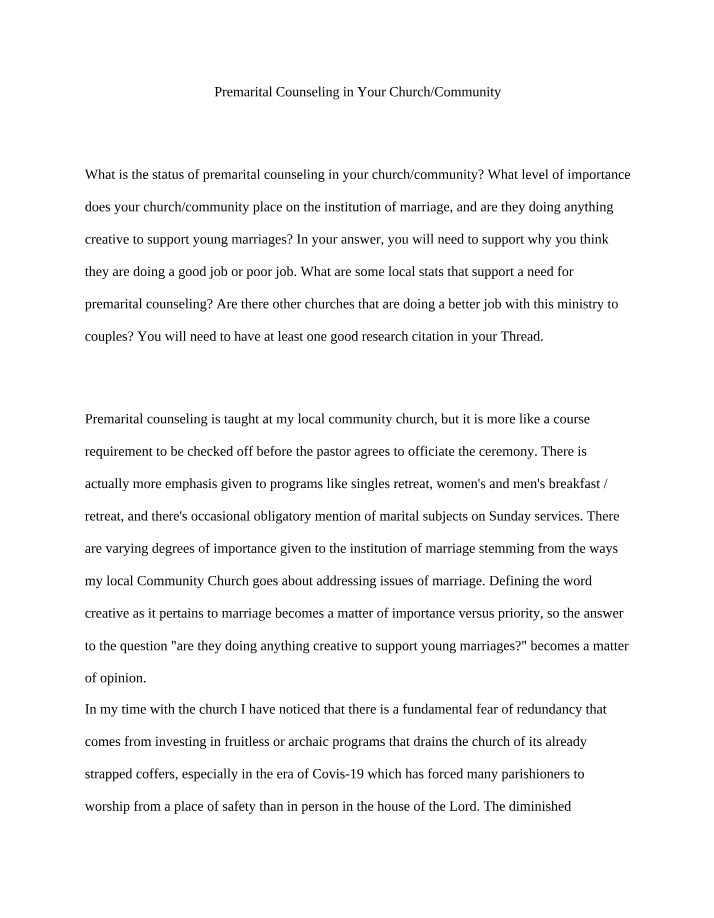 Premarital Counseling for Community and Church