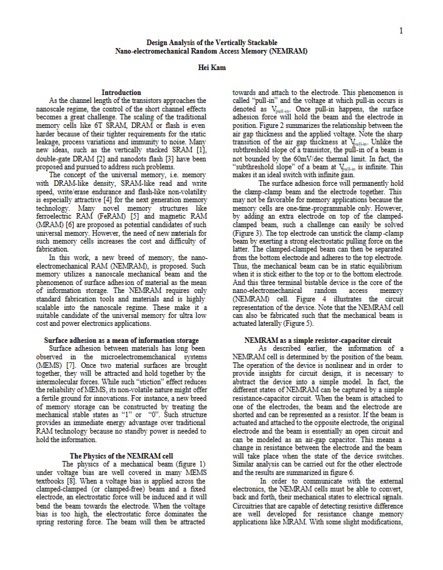 NEMRAM (Vertically Stackable) Design Analysis