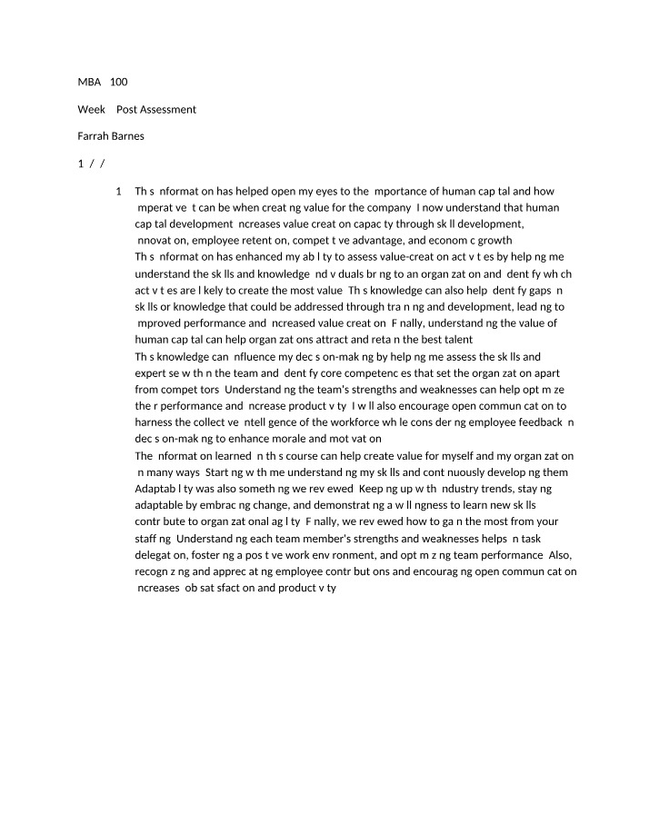 Post Assessment for Week 9