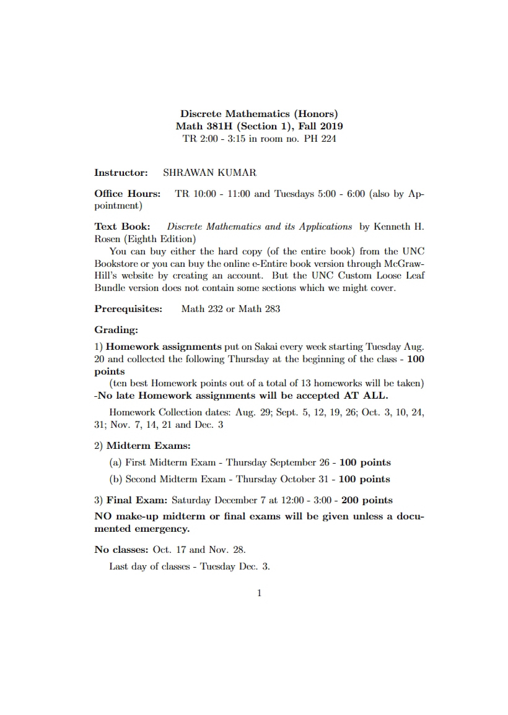 Honors Discrete Mathematics