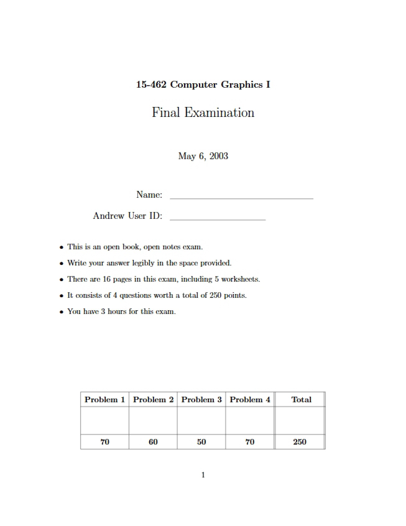 Computer Graphics Examination